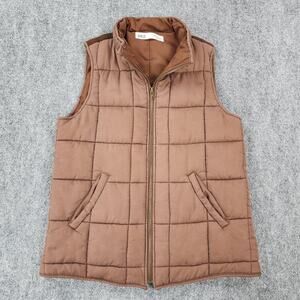 Buckle BKE Vest Womens Medium Brown Washed Full Zip Lined Quilted Puffer Pockets